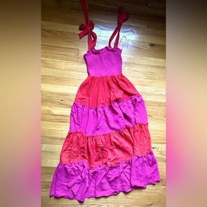 Vibrant Pink and Red Maxi Dress